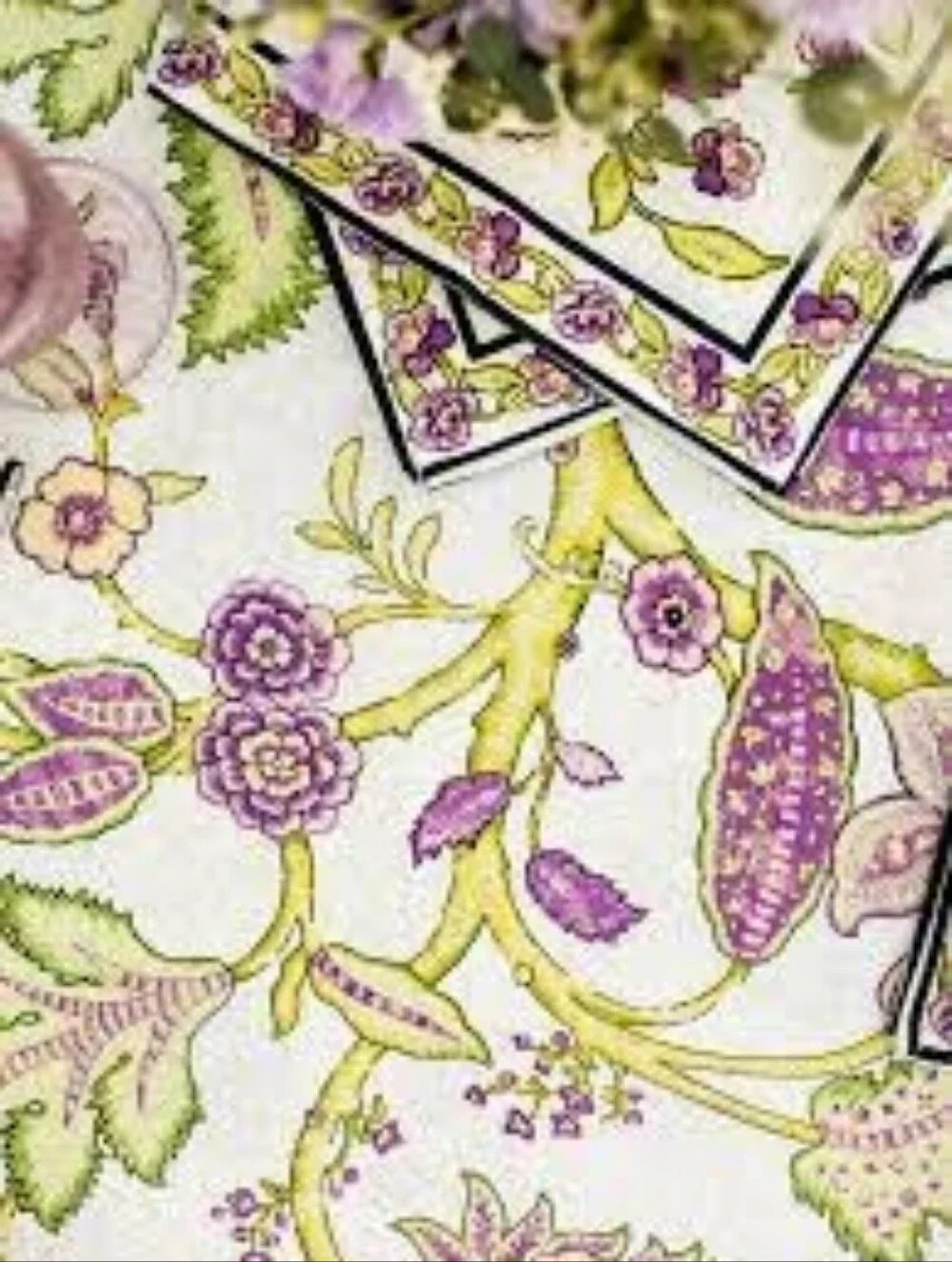 April Cornell Long Table Floral Purple Green Cotton Tablecloth Cover Cottagecore